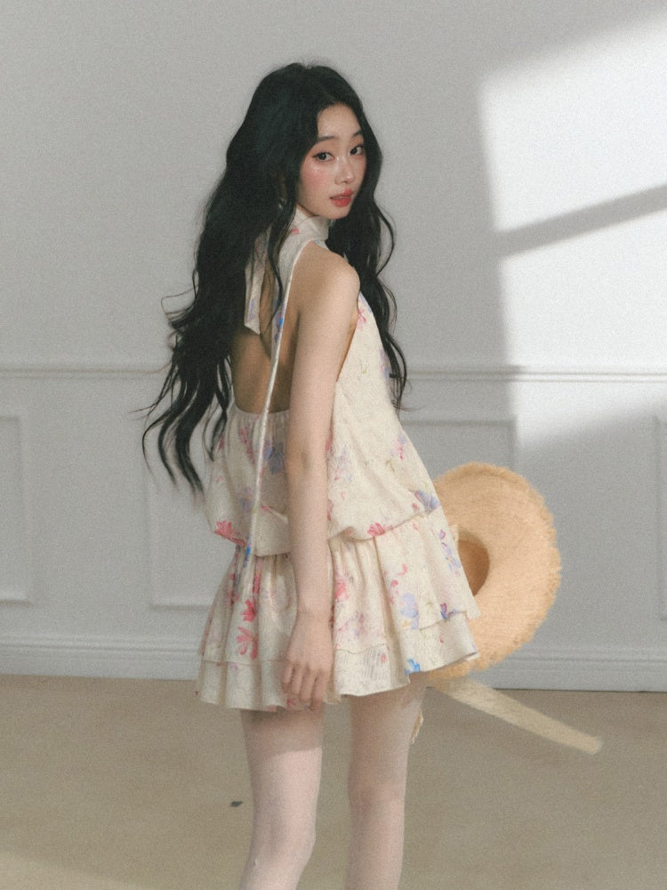 [Monet's Garden] Original Monet Print Design Slim V-Neck Dress【s0000013547】