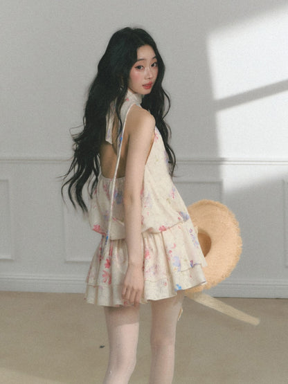 [Monet's Garden] Original Monet Print Design Slim V-Neck Dress【s0000013547】