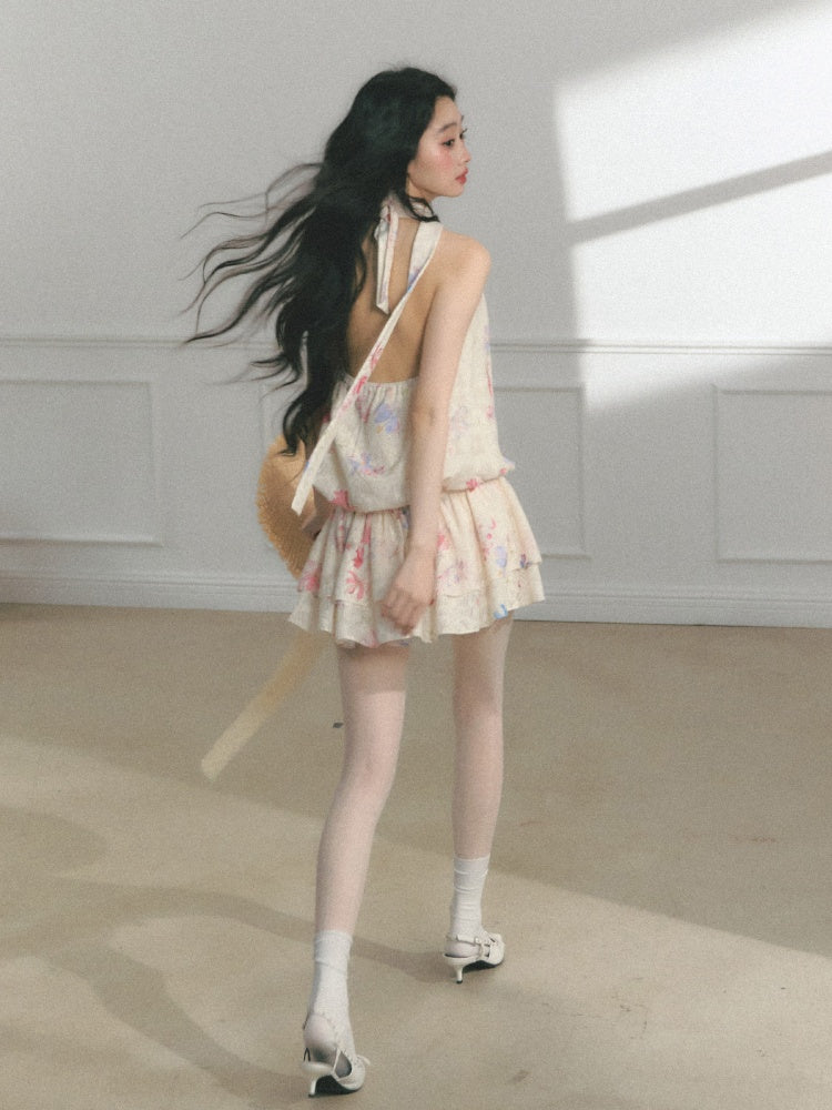 [Monet's Garden] Original Monet Print Design Slim V-Neck Dress【s0000013547】