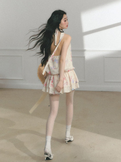 [Monet's Garden] Original Monet Print Design Slim V-Neck Dress【s0000013547】