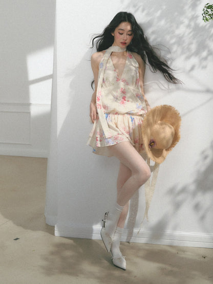[Monet's Garden] Original Monet Print Design Slim V-Neck Dress【s0000013547】
