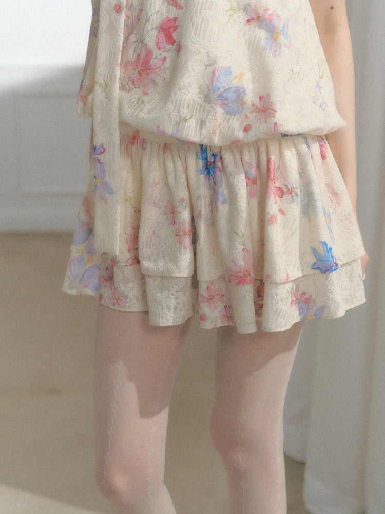 [Monet's Garden] Original Monet Print Design Slim V-Neck Dress【s0000013547】