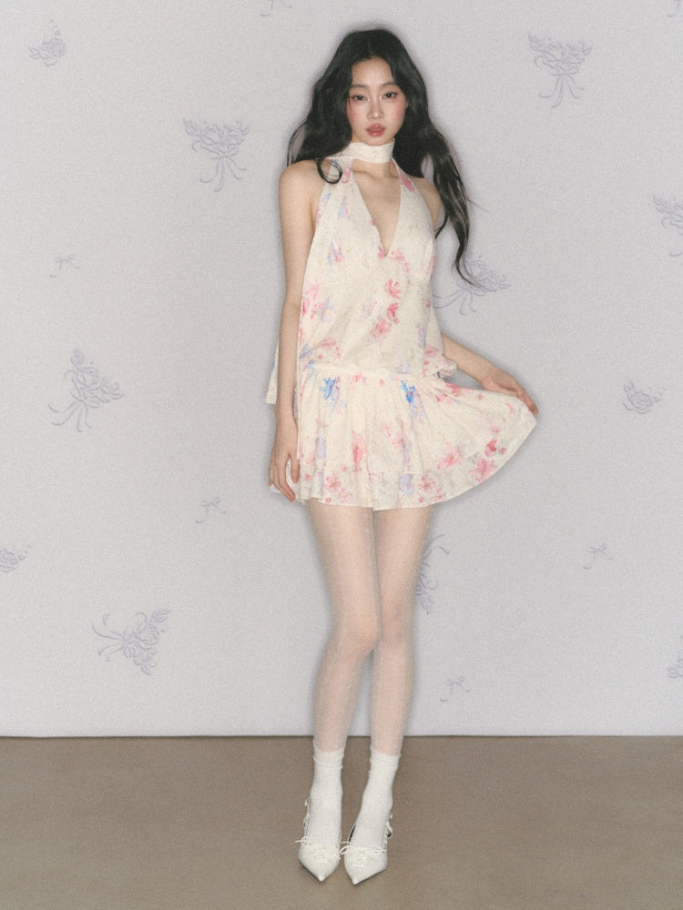 [Monet's Garden] Original Monet Print Design Slim V-Neck Dress【s0000013547】