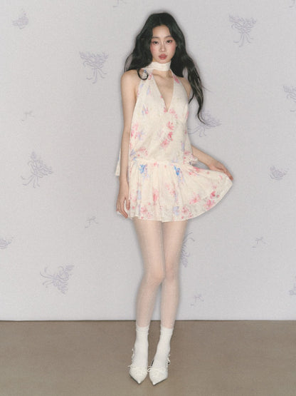 [Monet's Garden] Original Monet Print Design Slim V-Neck Dress【s0000013547】