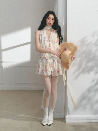 [Monet's Garden] Original Monet Print Design Slim V-Neck Dress【s0000013547】