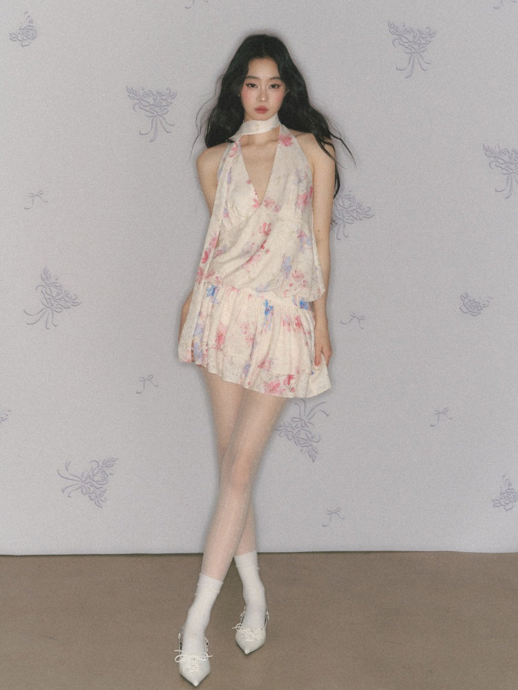 [Monet's Garden] Original Monet Print Design Slim V-Neck Dress【s0000013547】
