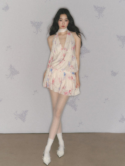 [Monet's Garden] Original Monet Print Design Slim V-Neck Dress【s0000013547】