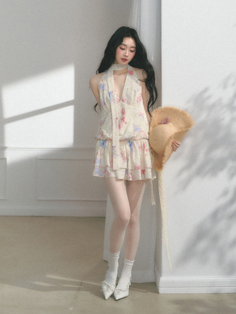 [Monet's Garden] Original Monet Print Design Slim V-Neck Dress【s0000013547】