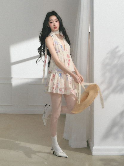 [Monet's Garden] Original Monet Print Design Slim V-Neck Dress【s0000013547】