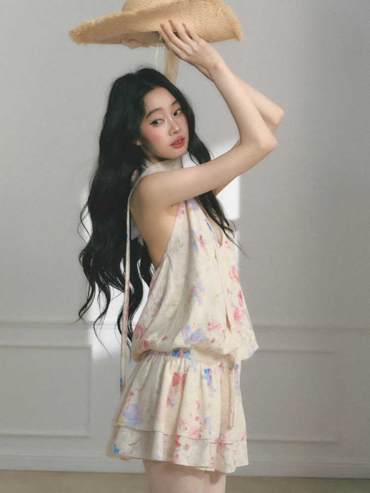 [Monet's Garden] Original Monet Print Design Slim V-Neck Dress【s0000013547】