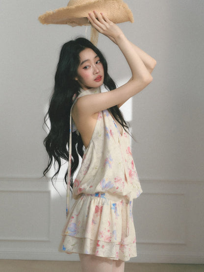 [Monet's Garden] Original Monet Print Design Slim V-Neck Dress【s0000013547】