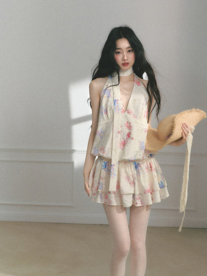[Monet's Garden] Original Monet Print Design Slim V-Neck Dress【s0000013547】