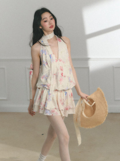 [Monet's Garden] Original Monet Print Design Slim V-Neck Dress【s0000013547】