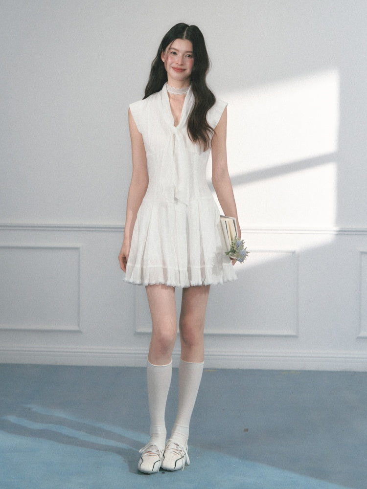 [Early Morning Vanilla] Original Design Solid Color Pleats Skirt Dress【s0000013552】