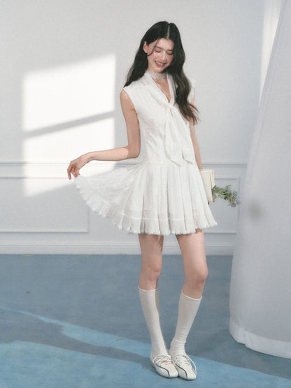 [Early Morning Vanilla] Original Design Solid Color Pleats Skirt Dress【s0000013552】