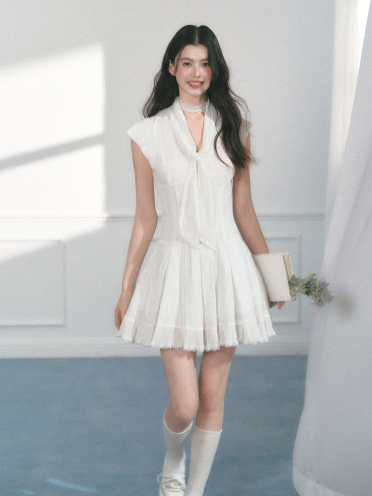 [Early Morning Vanilla] Original Design Solid Color Pleats Skirt Dress【s0000013552】