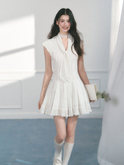 [Early Morning Vanilla] Original Design Solid Color Pleats Skirt Dress【s0000013552】