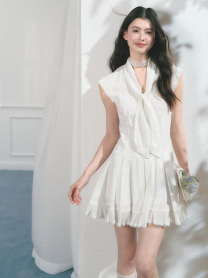 [Early Morning Vanilla] Original Design Solid Color Pleats Skirt Dress【s0000013552】