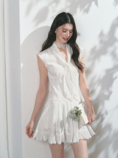 [Early Morning Vanilla] Original Design Solid Color Pleats Skirt Dress【s0000013552】