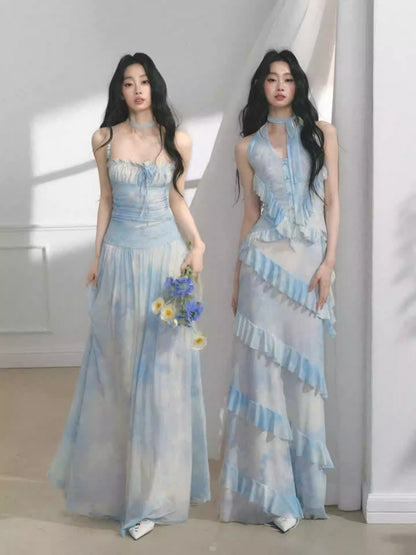 [Sea Salt Mint] Original Design Waist Cinched Camisole & Skirt【s0000013553】