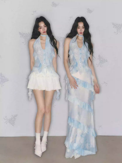 [Sea Salt Mint] Original Design Waist Cinched Camisole & Skirt【s0000013553】