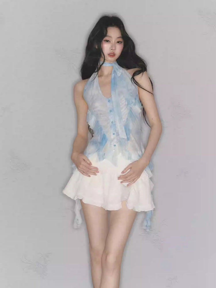 [Sea Salt Mint] Original Design Waist Cinched Camisole & Skirt【s0000013553】