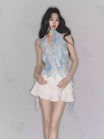 [Sea Salt Mint] Original Design Waist Cinched Camisole & Skirt【s0000013553】