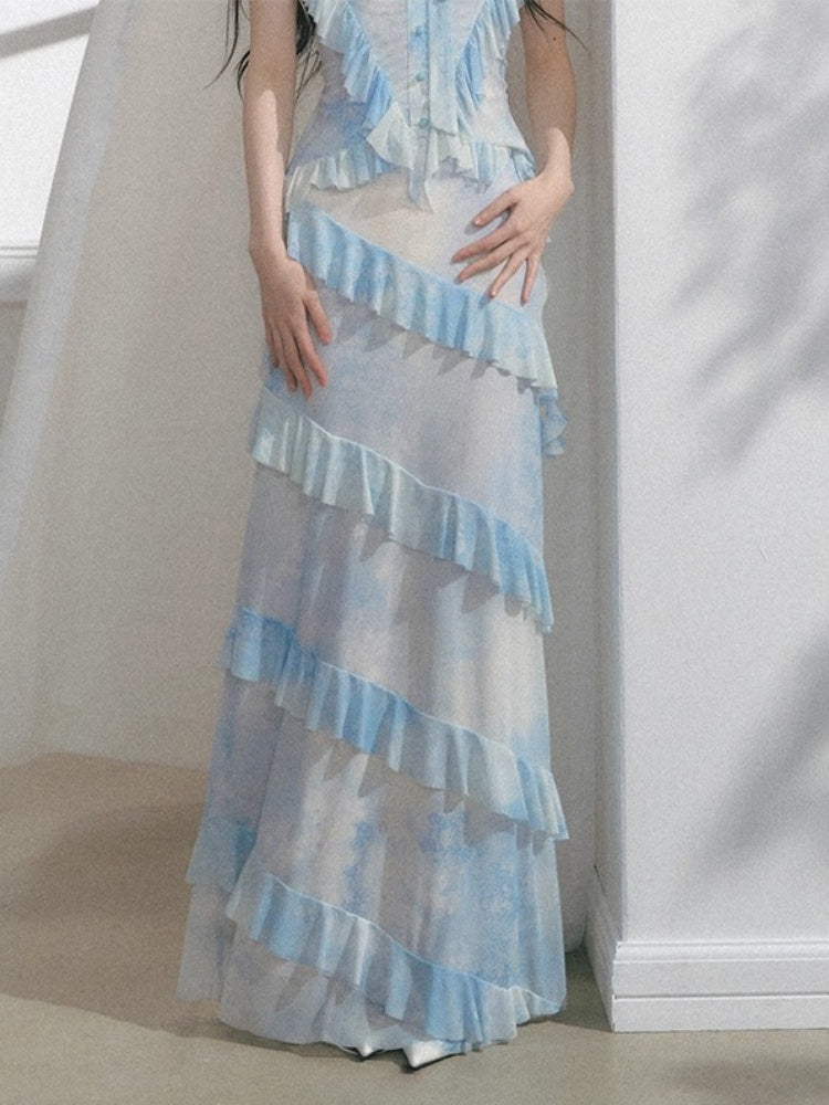 [Sea Salt Mint] Original Design Waist Cinched Camisole & Skirt【s0000013553】