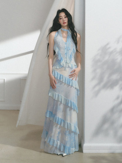 [Sea Salt Mint] Original Design Waist Cinched Camisole & Skirt【s0000013553】