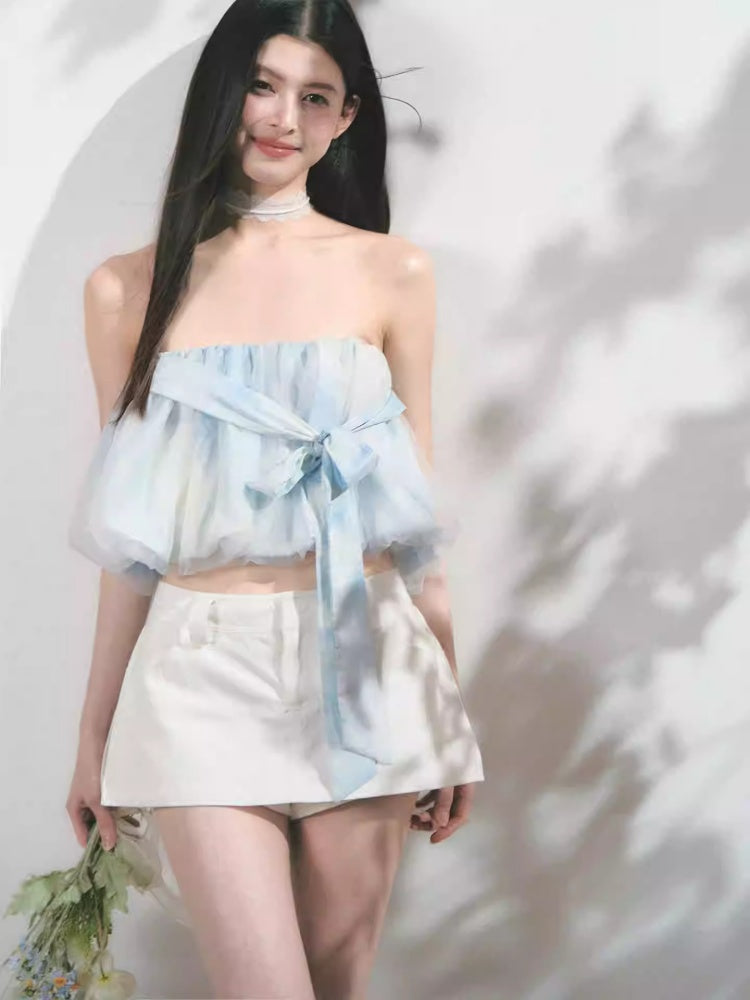 [Sea Salt Jasmine] Original Streamer Mesh Design Bandeau Skirt【s0000013555】