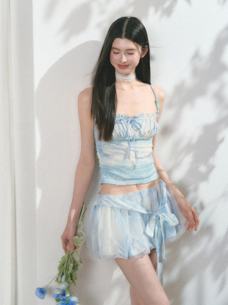 [Sea Salt Jasmine] Original Streamer Mesh Design Bandeau Skirt【s0000013555】
