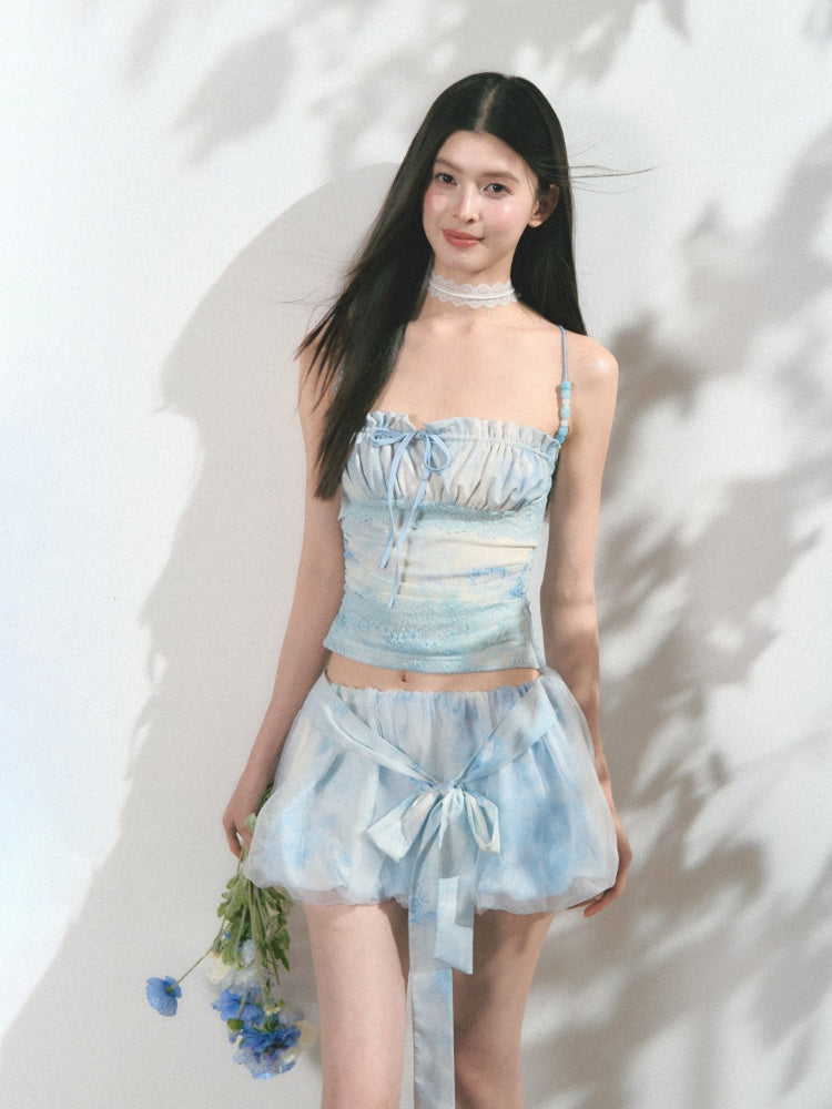 [Sea Salt Jasmine] Original Streamer Mesh Design Bandeau Skirt【s0000013555】