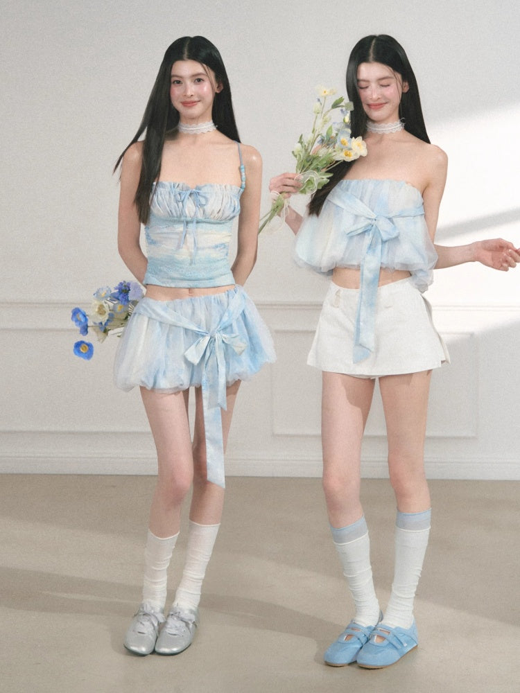 [Sea Salt Jasmine] Original Streamer Mesh Design Bandeau Skirt【s0000013555】