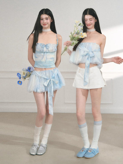 [Sea Salt Jasmine] Original Streamer Mesh Design Bandeau Skirt【s0000013555】