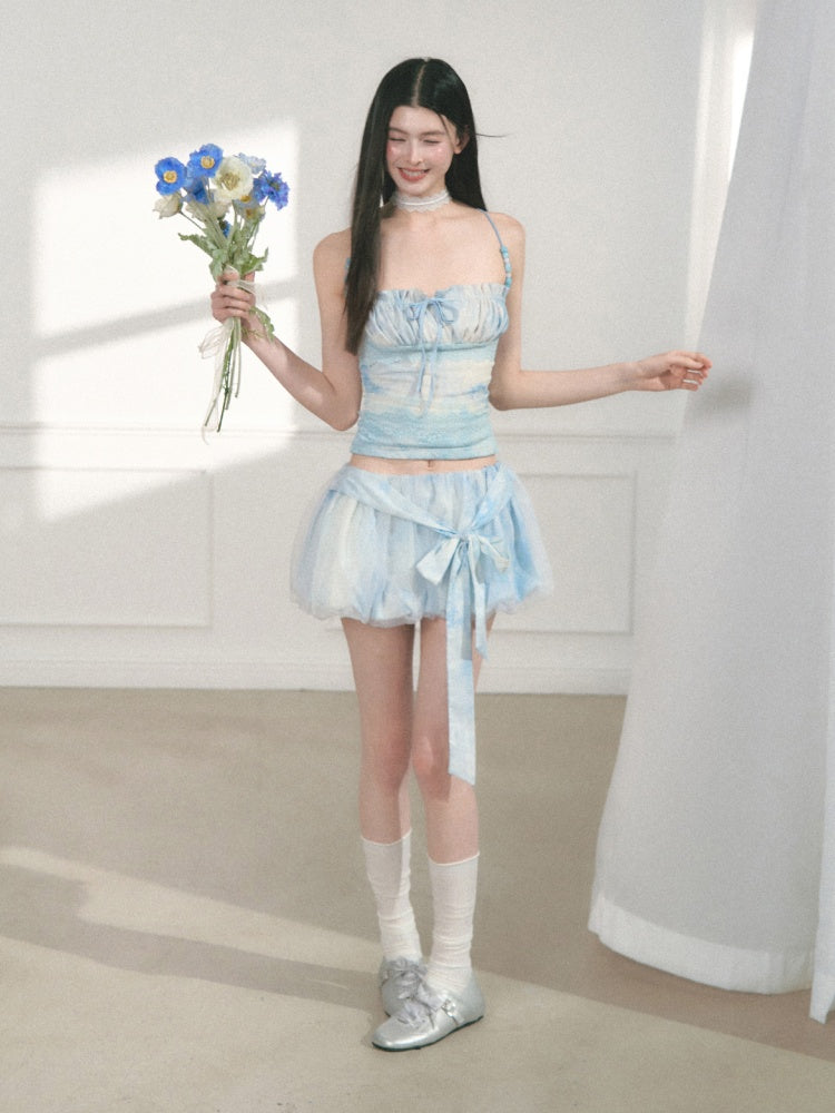 [Sea Salt Jasmine] Original Streamer Mesh Design Bandeau Skirt【s0000013555】