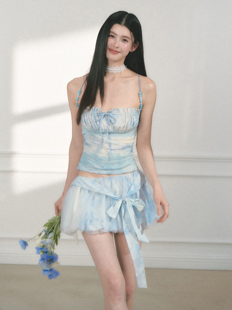 [Sea Salt Jasmine] Original Streamer Mesh Design Bandeau Skirt【s0000013555】