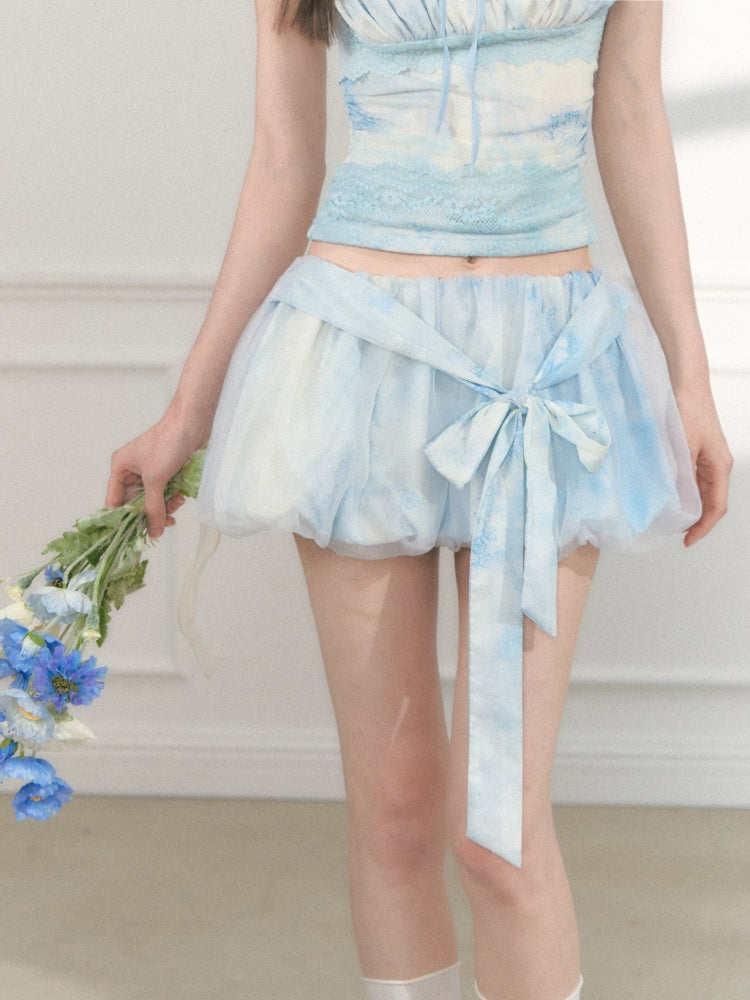 [Sea Salt Jasmine] Original Streamer Mesh Design Bandeau Skirt【s0000013555】