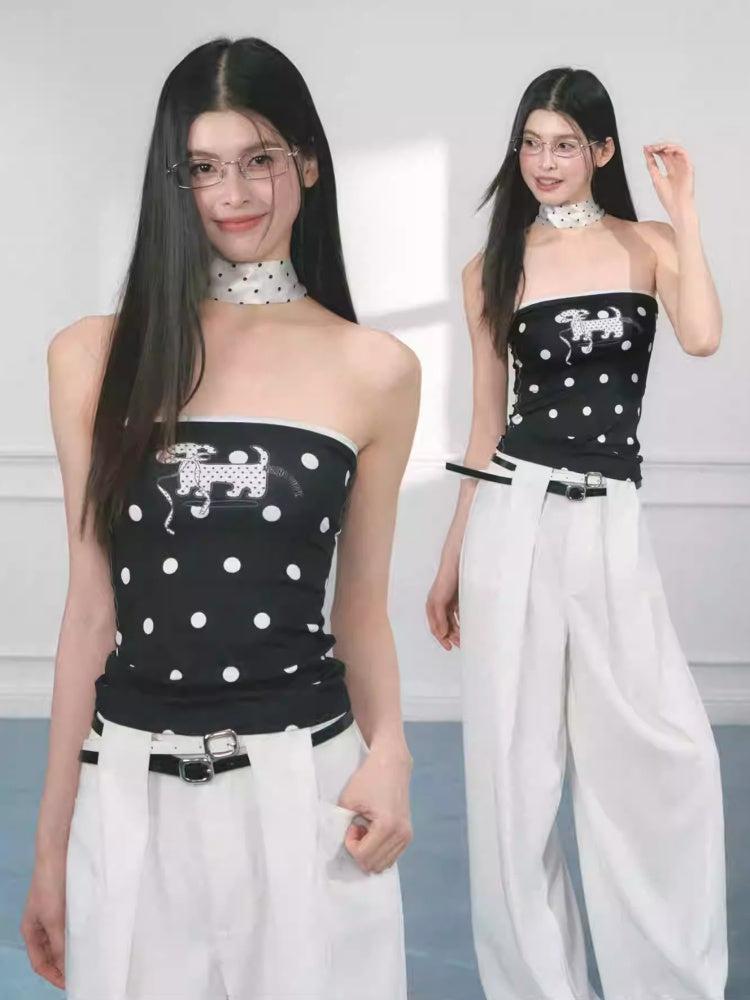 [Polka Puppy] Original Puppy Print Design Bandeau Tops【s0000013559】