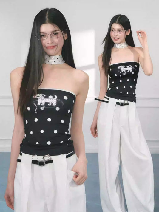 [Polka Puppy] Original Puppy Print Design Bandeau Tops【s0000013559】