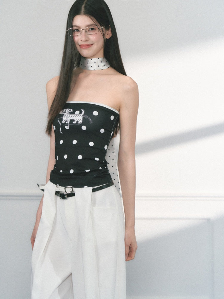 [Polka Puppy] Original Puppy Print Design Bandeau Tops【s0000013559】