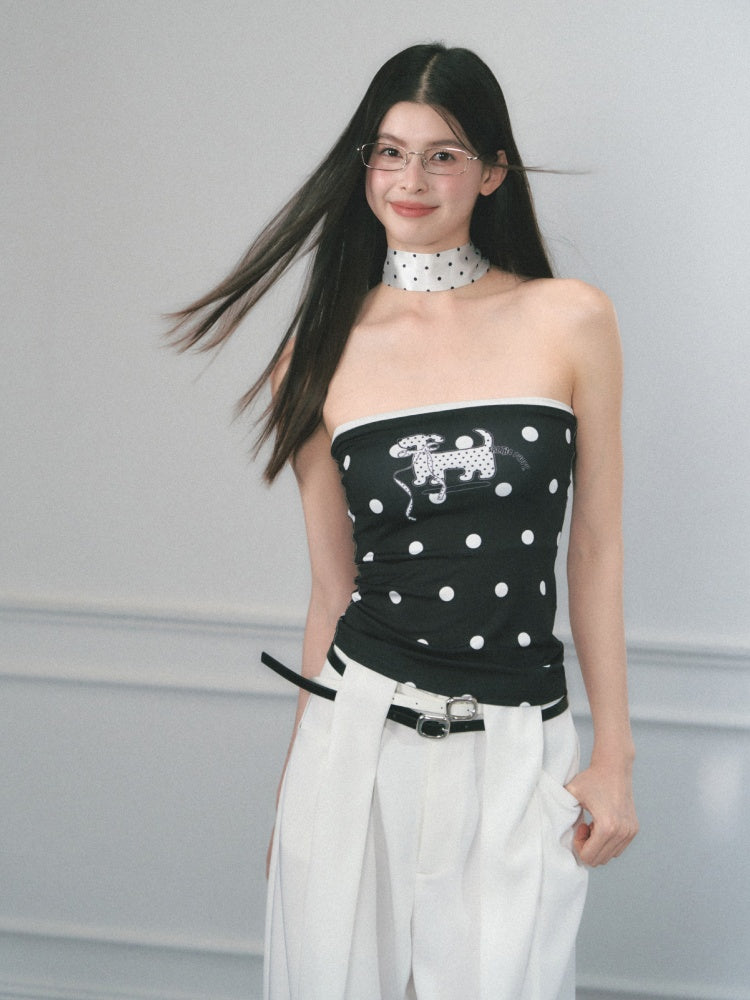 [Polka Puppy] Original Puppy Print Design Bandeau Tops【s0000013559】
