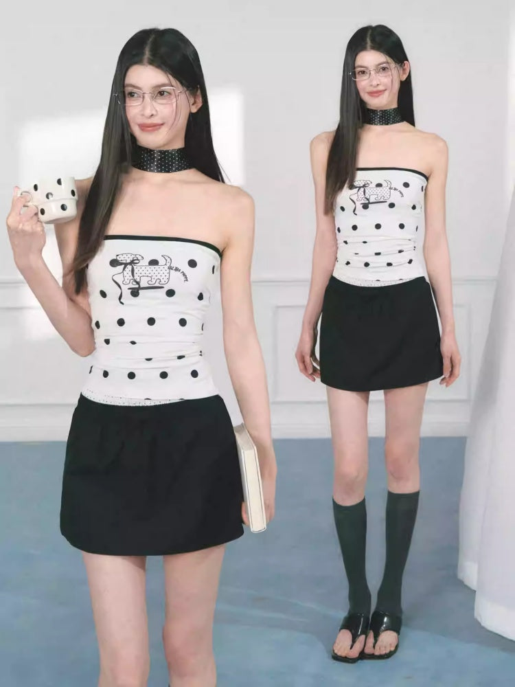[Polka Puppy] Original Puppy Print Design Bandeau Tops【s0000013559】