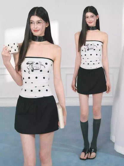 [Polka Puppy] Original Puppy Print Design Bandeau Tops【s0000013559】