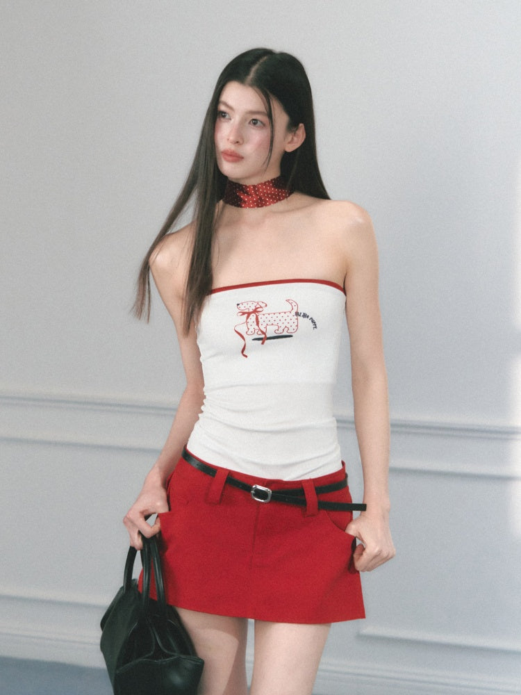 [Polka Puppy] Original Puppy Print Design Bandeau Tops【s0000013559】
