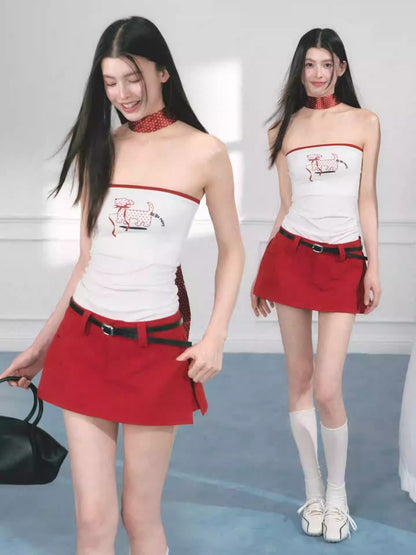 [Polka Puppy] Original Puppy Print Design Bandeau Tops【s0000013559】