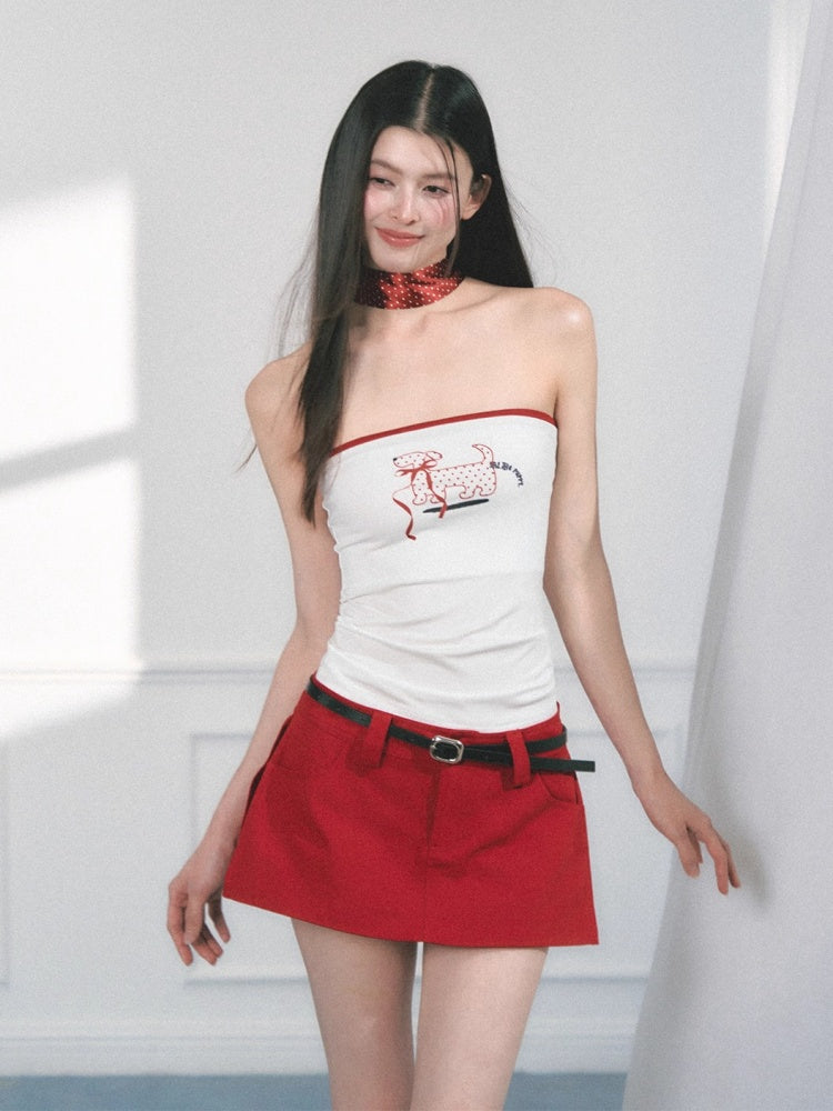 [Polka Puppy] Original Puppy Print Design Bandeau Tops【s0000013559】