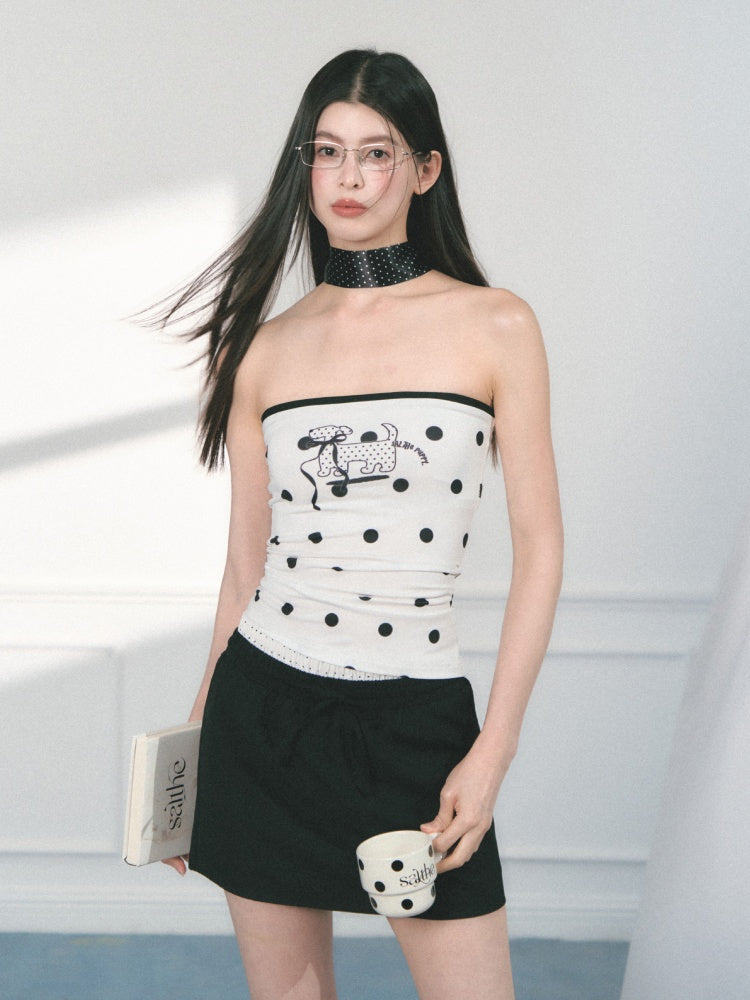 [Polka Puppy] Original Puppy Print Design Bandeau Tops【s0000013559】