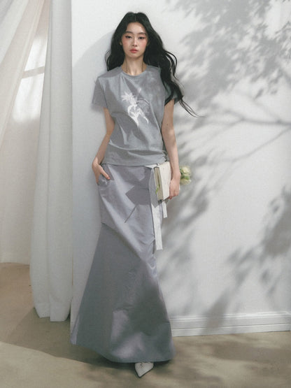 [Tea Iris Notebook] Original Floral Print Design Short Sleeve T-Shirt【s0000013560】