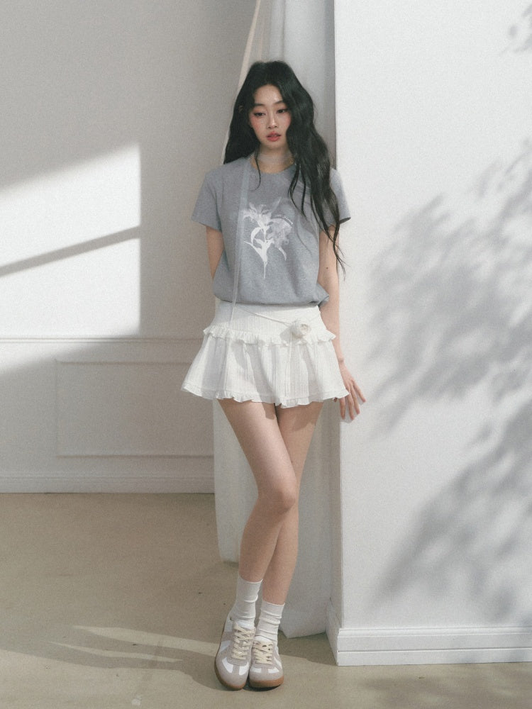 [Tea Iris Notebook] Original Floral Print Design Short Sleeve T-Shirt【s0000013560】