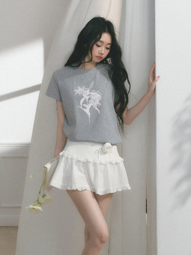 [Tea Iris Notebook] Original Floral Print Design Short Sleeve T-Shirt【s0000013560】